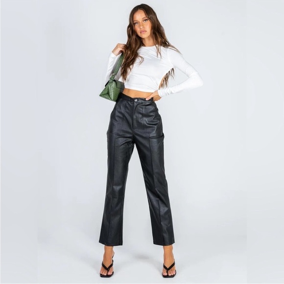 Princess Polly Faux Vegan Leather Encore Pants Black - Picture 1 of 8